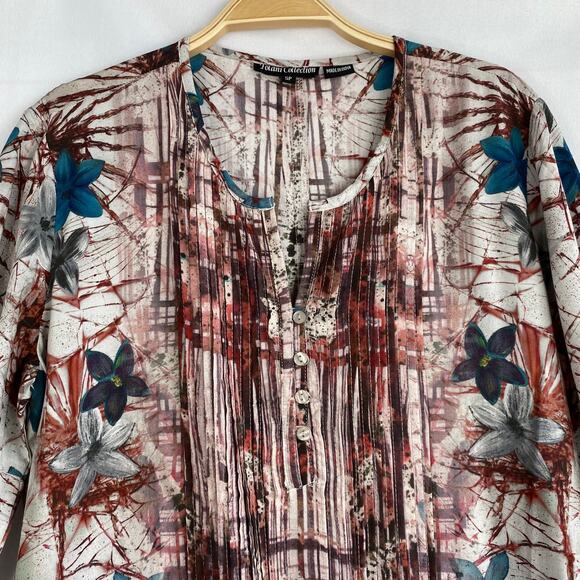 Tolani Collection Boho Tunic Top Blouse Women‎ Size SP Maroon Watercolor Floral - Picture 5 of 11